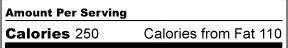 Description: Description: Description: Description: Description: Description: Description: Description: Description: Description: Calorie section of label, showing number of calories per serving and calories from fat.